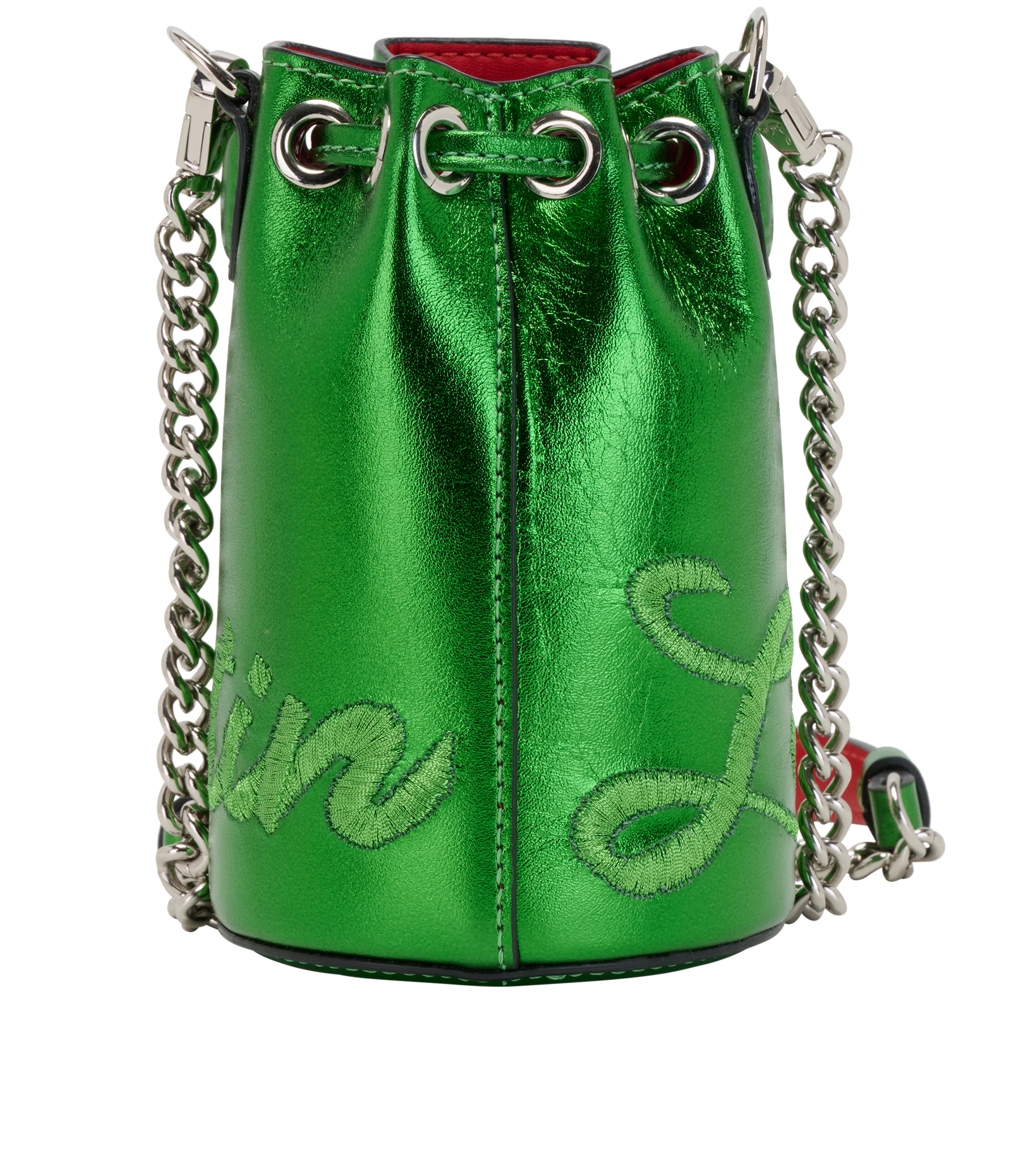 Marie Jane Mini Metallic Bucket Bag, &pound;350, Handbags, Green, Leather, Back view